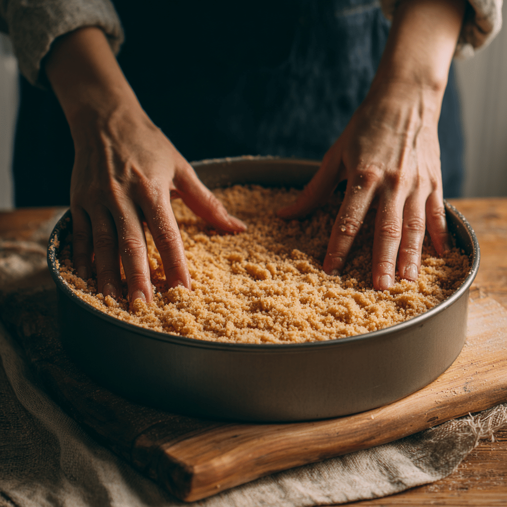 Mango Cheesecake Recipe: 1 Easy, Creamy No-Bake Delight 10 pressing crumb crust for mango cheesecake recipe