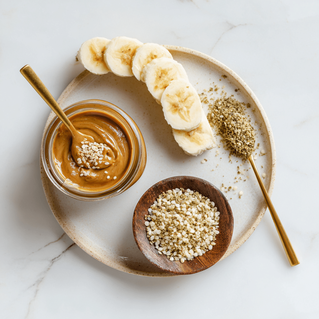 Banana with Peanut Butter and Hemp Seeds: 3 Powerful Snack Ideas 10 Ingredients for banana peanut butter hemp seeds snack