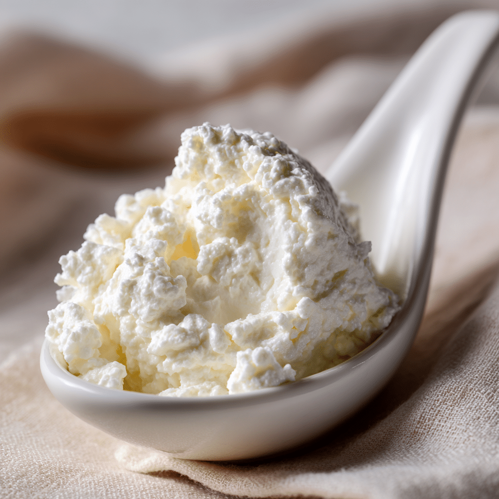 The Ultimate Cottage Cheese Bowl with Flaxseed and Cucumber 14 Creamy full-fat cottage cheese in a spoon