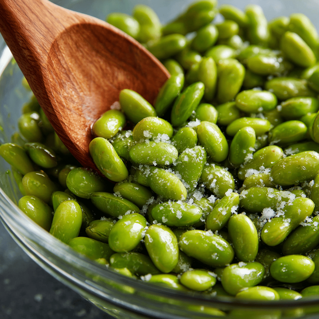 Perfectly Crispy Roasted Edamame with Sea Salt (2 Ways!) 16 edamame coated with olive oil and salt