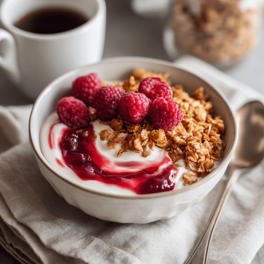 The Ultimate Greek Yogurt Bowl with 2-Ingredient Raspberry Chia Jam 20 Finished Greek yogurt bowl with toppings