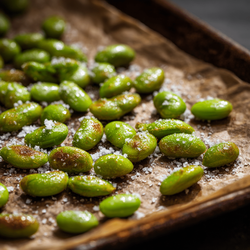Perfectly Crispy Roasted Edamame with Sea Salt (2 Ways!) 17 roasted edamame on baking tray