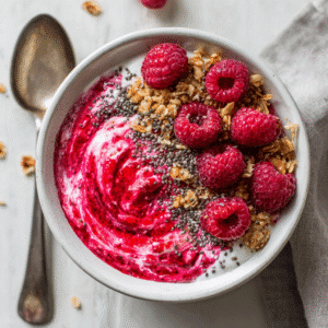 The Ultimate Greek Yogurt Bowl with 2-Ingredient Raspberry Chia Jam 2 Raspberry Chia Yogurt Bowl