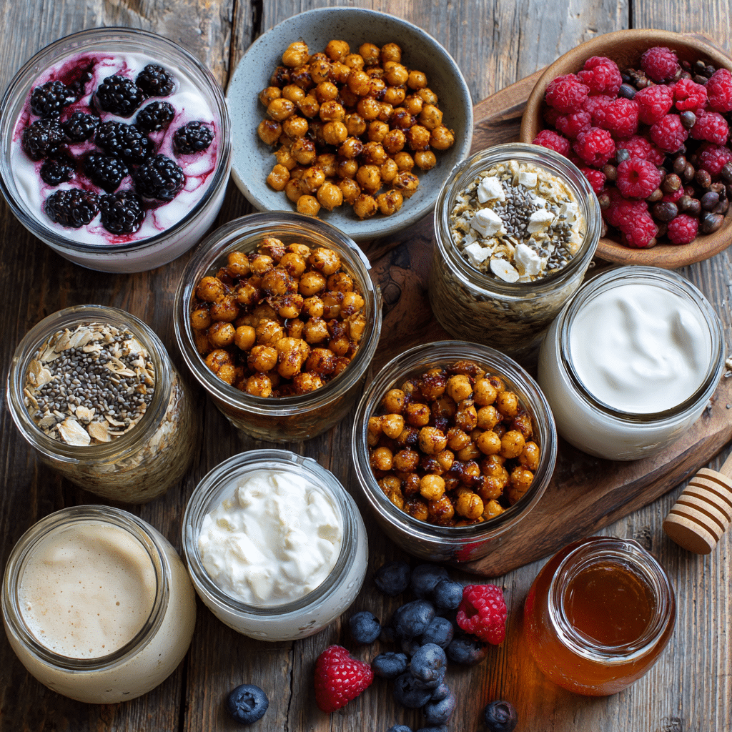 Gut-Friendly Protein Snacks: 25 Powerful Ideas Nutritionists Love 1 Gut-friendly protein snacks with yogurt, chickpeas, and berries