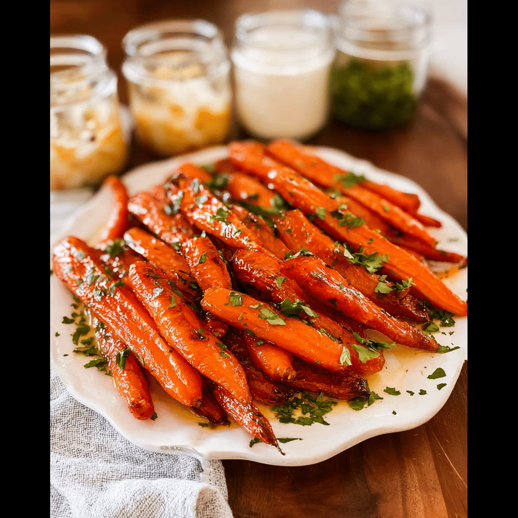The Perfect 2-Minute Snack: Cottage Cheese with Baby Carrots and Black Pepper 13 Honey-glazed roasted baby carrots on a white plate
