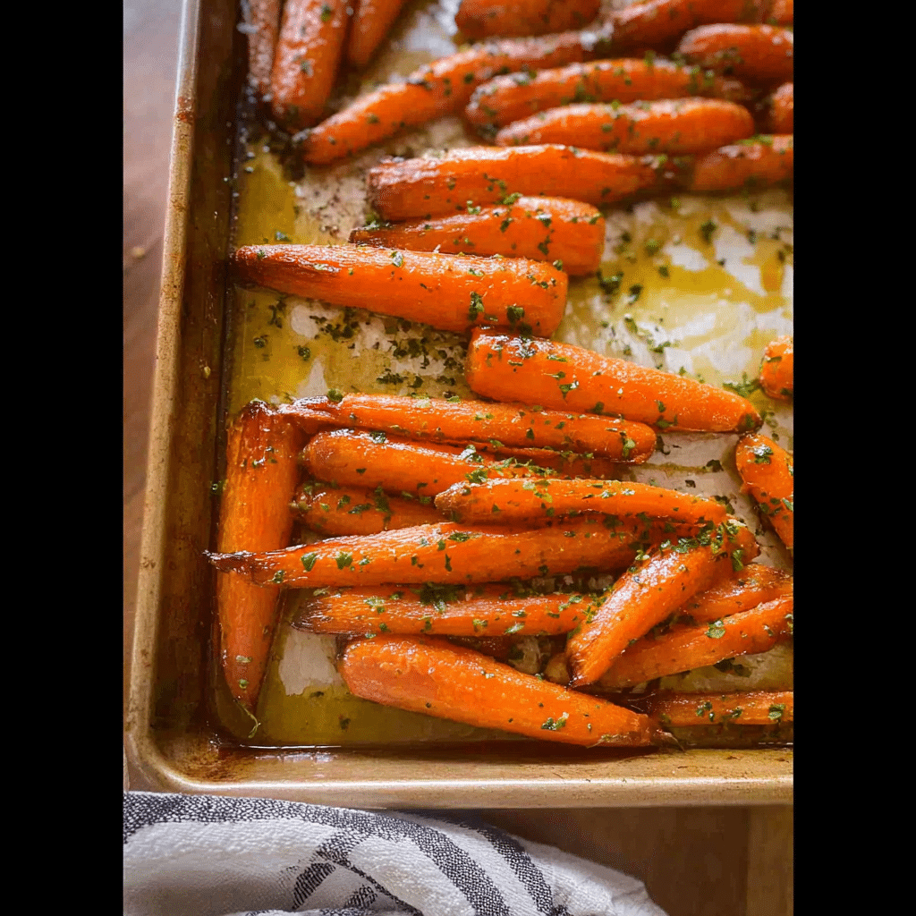 The Perfect 2-Minute Snack: Cottage Cheese with Baby Carrots and Black Pepper 12 Roasted baby carrots with herbs on a baking tray