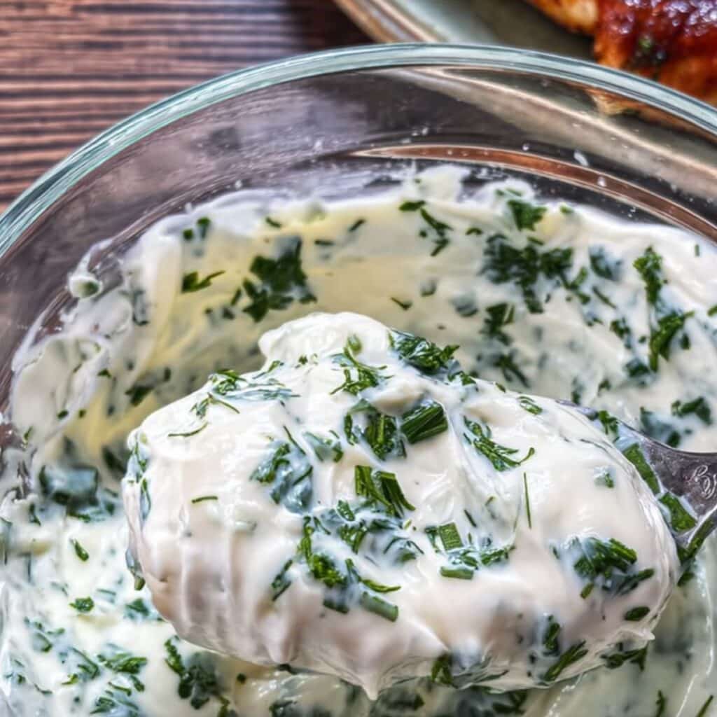 Savory Yogurt Veggie Dip Recipe That’s Bold and Creamy 16 Finished savory yogurt dip with herbs sprinkled on top
