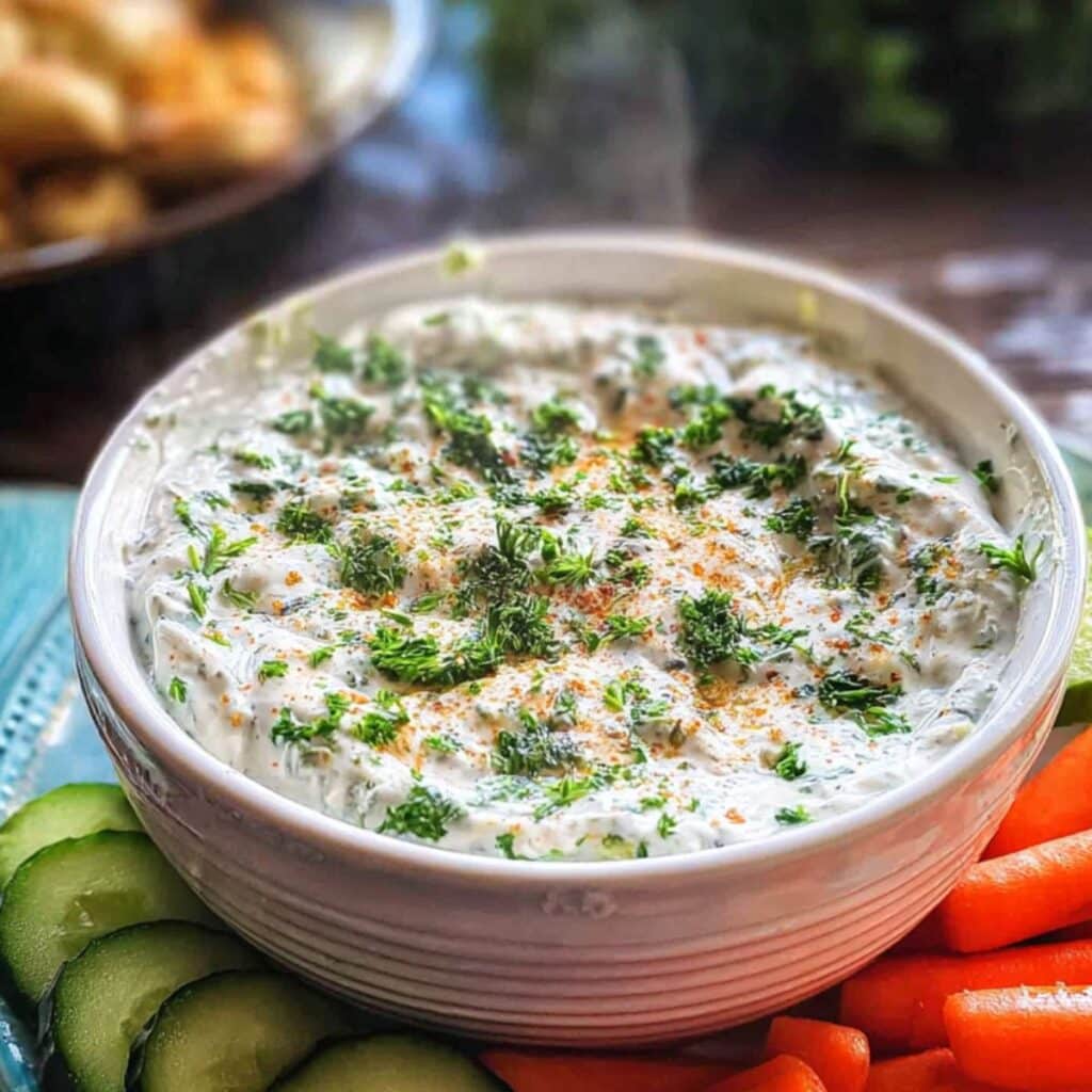 Savory Yogurt Veggie Dip Recipe That’s Bold and Creamy 12 Savory yogurt veggie dip with fresh vegetables on white board