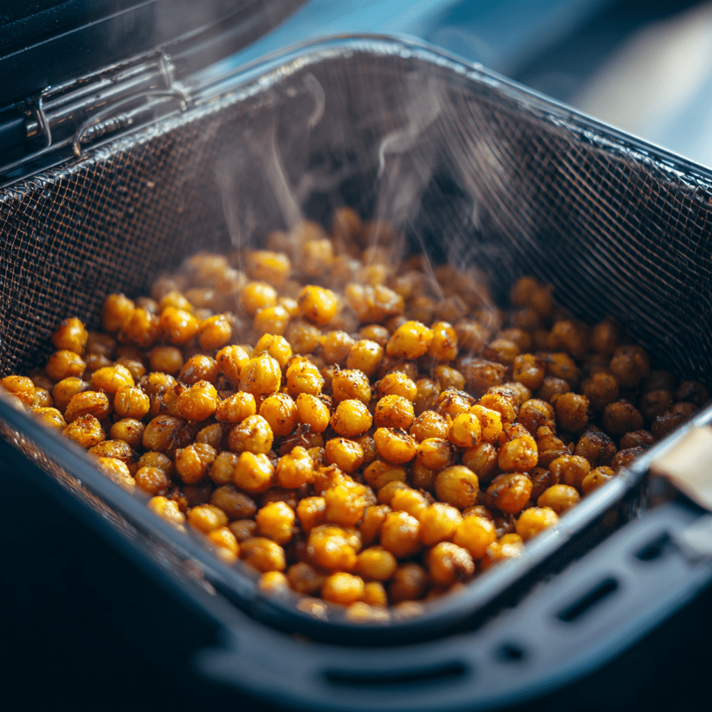 The Easiest, Crispiest Roasted Chickpeas (Oven or Air Fryer) 13 Air fried crispy chickpeas in basket