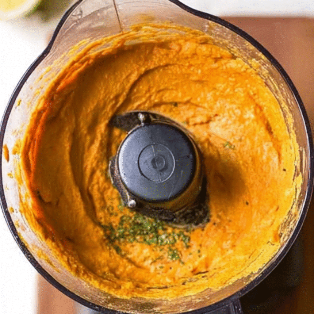 The Perfect Hummus with Carrot Sticks and Olives (Easy Recipe) 20 blending hummus in food processor
