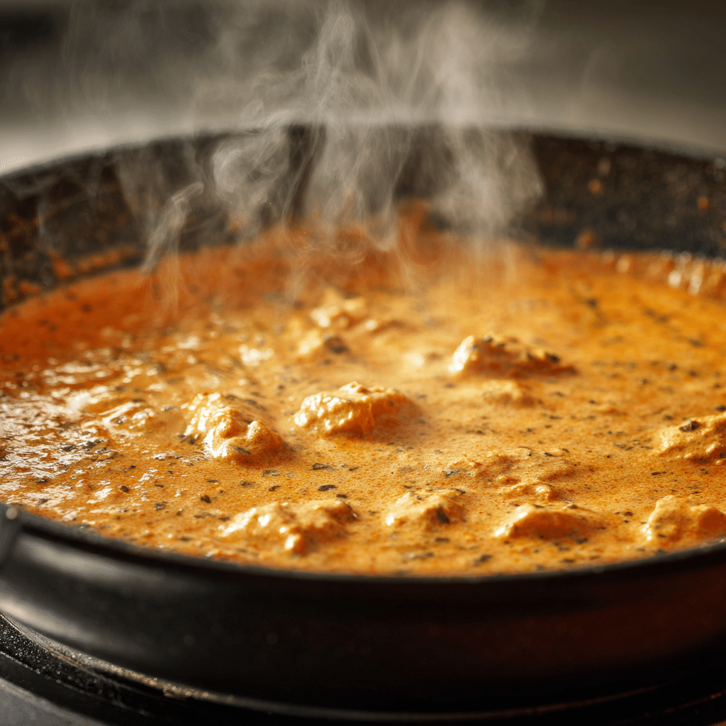 The Easiest 30-Minute Butter Chicken (Restaurant-Quality!) 13 Butter chicken sauce simmering in skillet