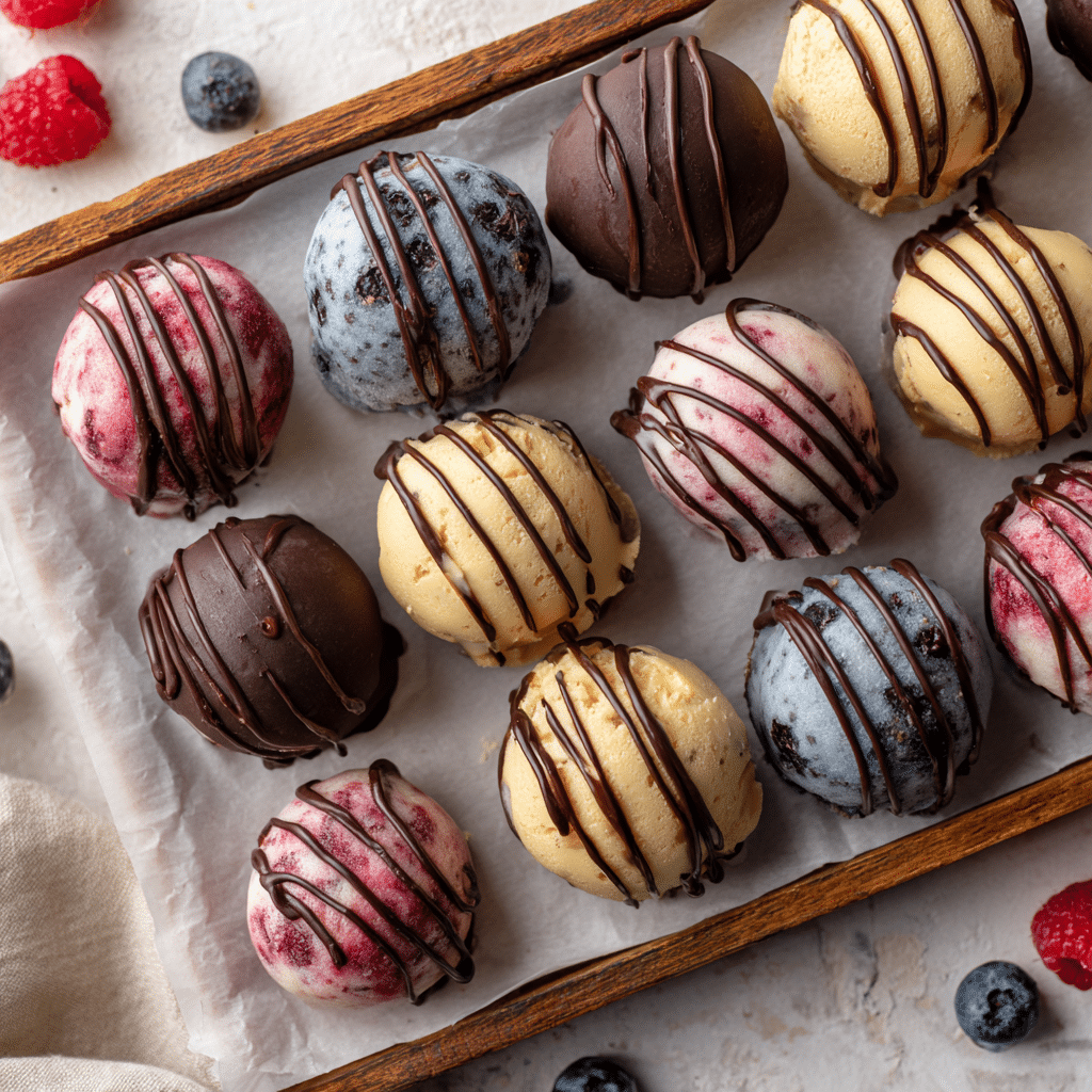 The Ultimate Chocolate Dipped Frozen Yogurt Bites (4 Ways!) 12 chocolate dipped frozen yogurt bites recipe with four flavor variations