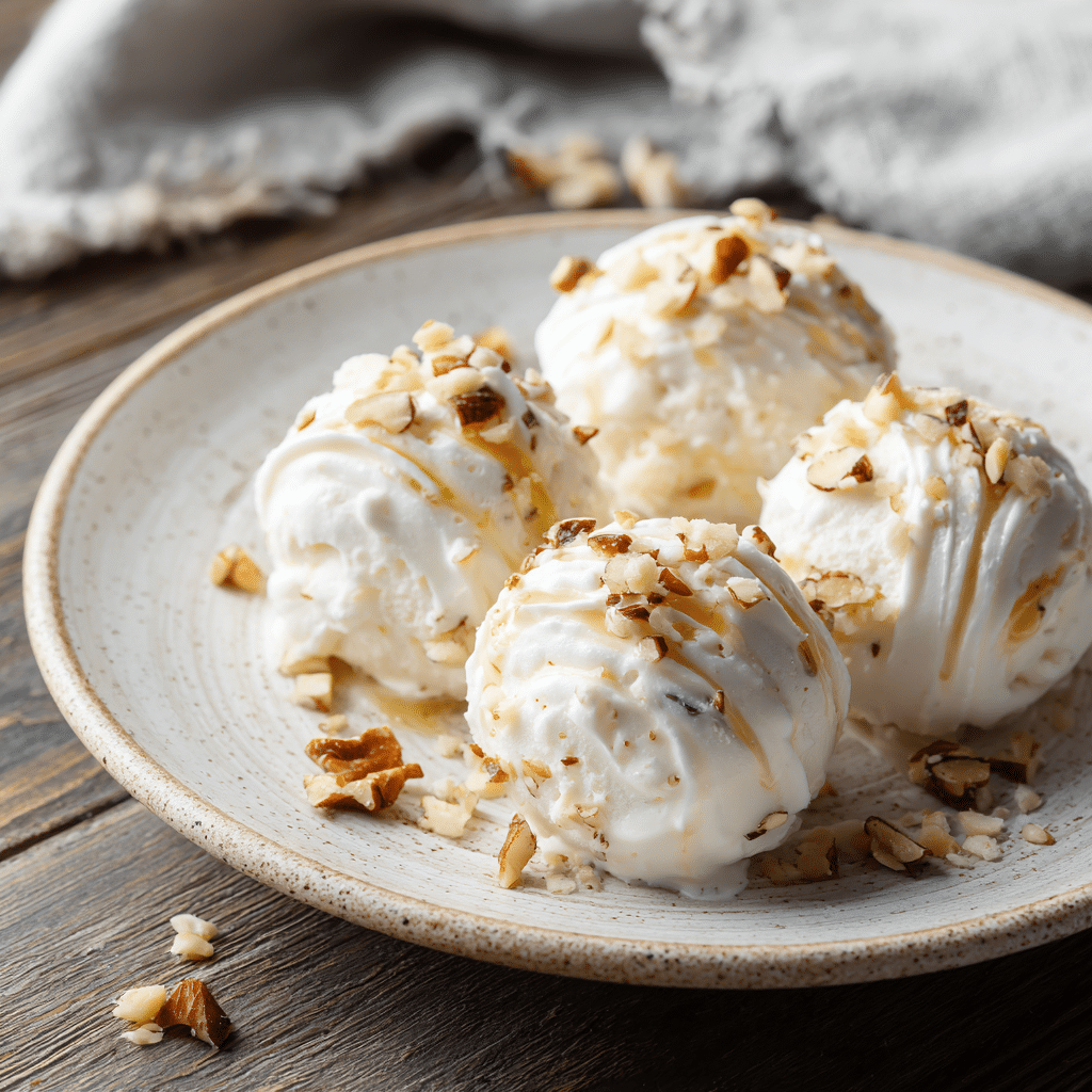 creamy frozen yogurt bites with smooth texture and honey drizzle