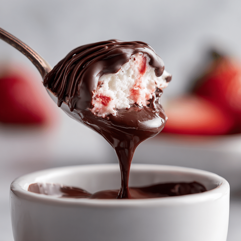 The Creamiest Strawberry Frozen Yogurt Bites 17 Dipping frozen yogurt bite into melted chocolate