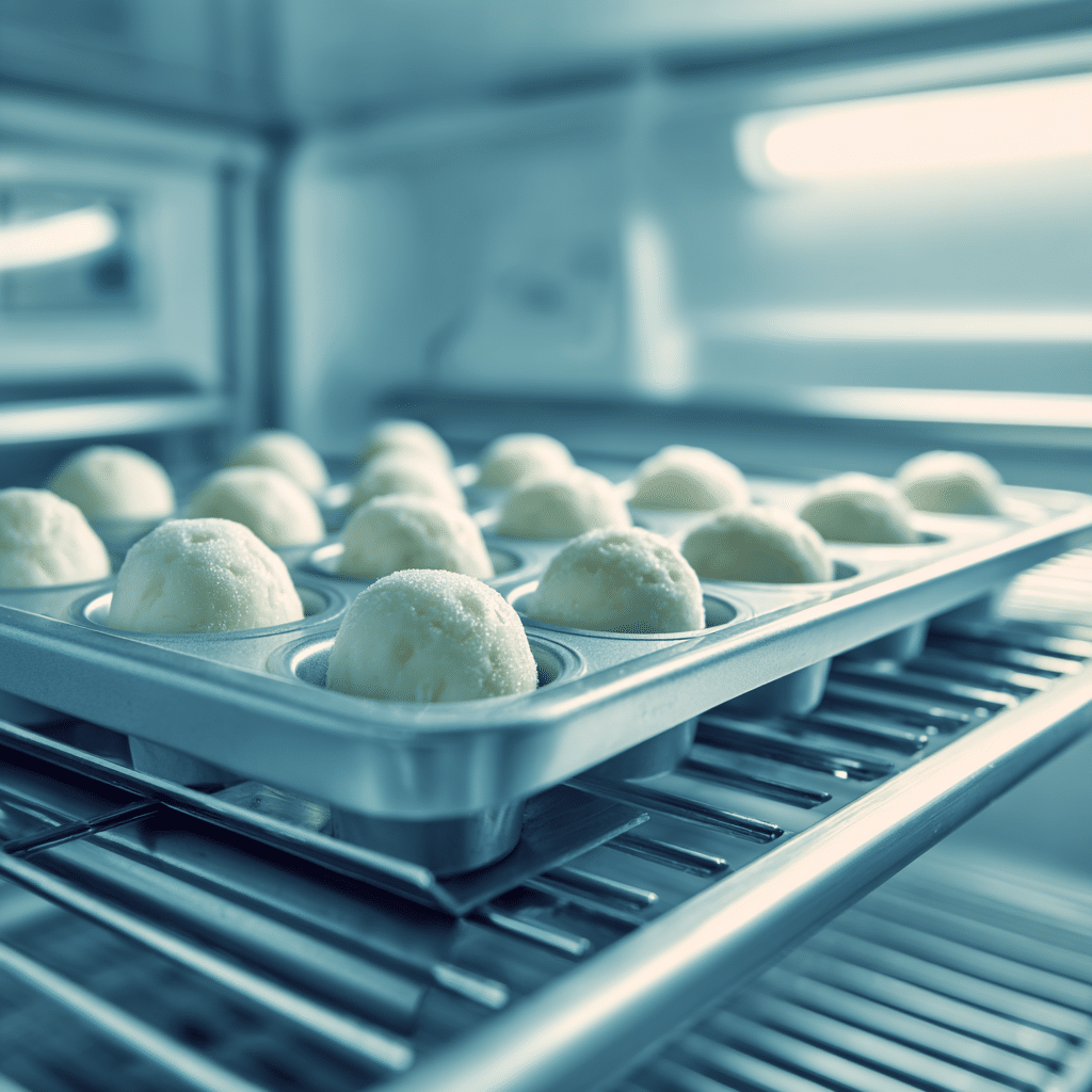 5 Secrets to Creamy Frozen Yogurt Bites (Stop Making Icy Ones!) 5 frozen yogurt molds on a tray placed in freezer