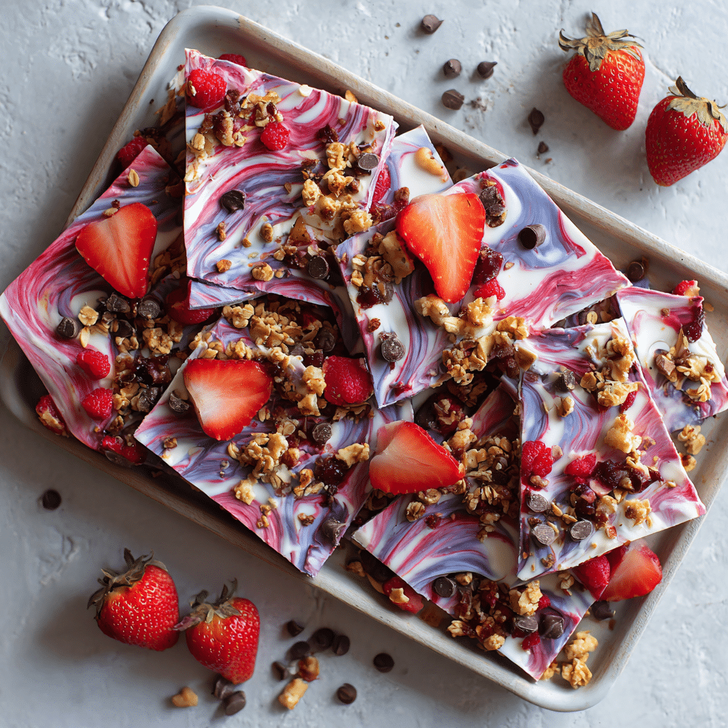 5 Genius Ways to Make Frozen Yogurt Snacks for Kids’ Lunchboxes 10 frozen yogurt bark with berries and toppings