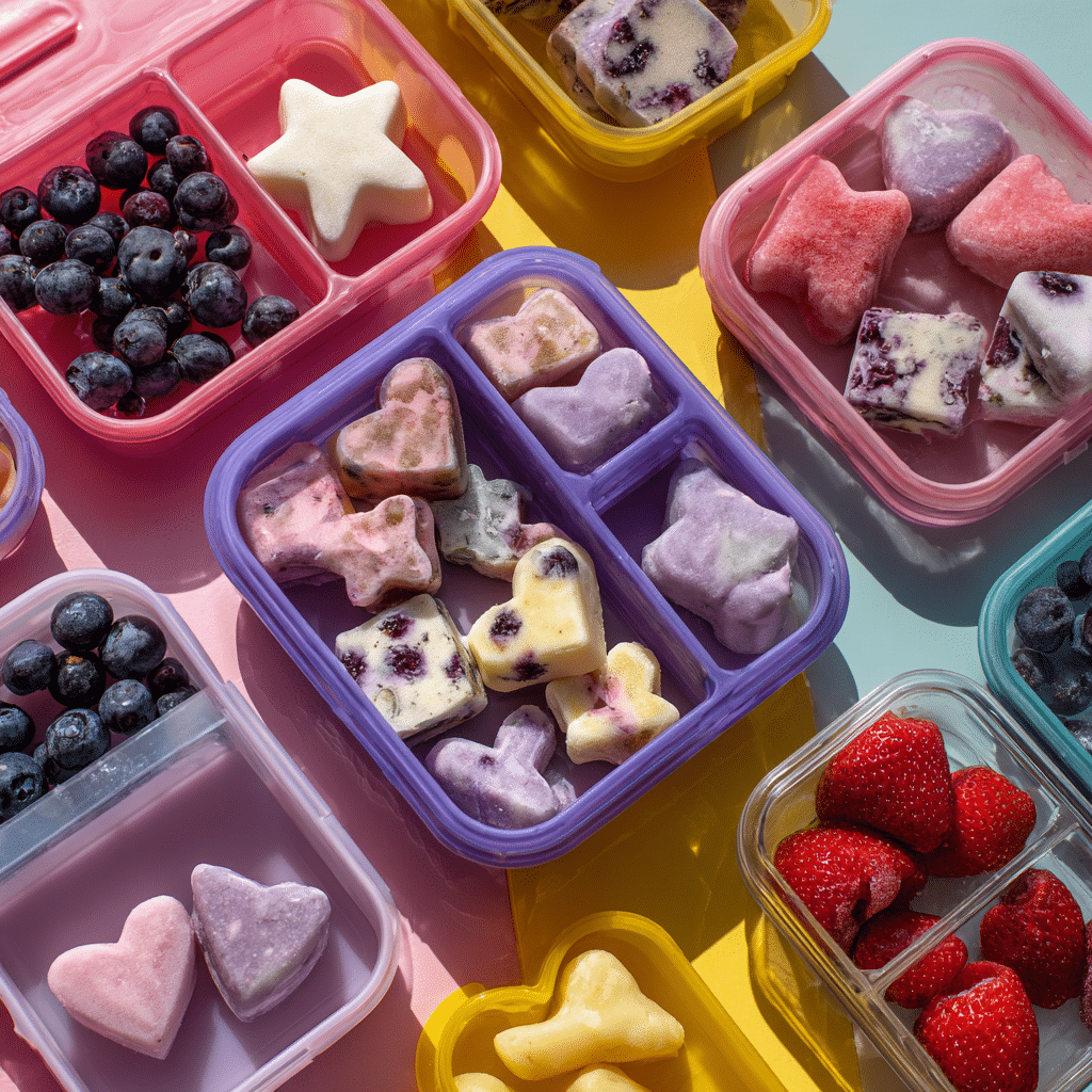 frozen yogurt snacks for kids in fun shapes and colors