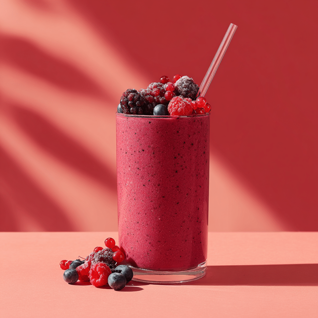 Kefir smoothie with frozen berries and protein powder