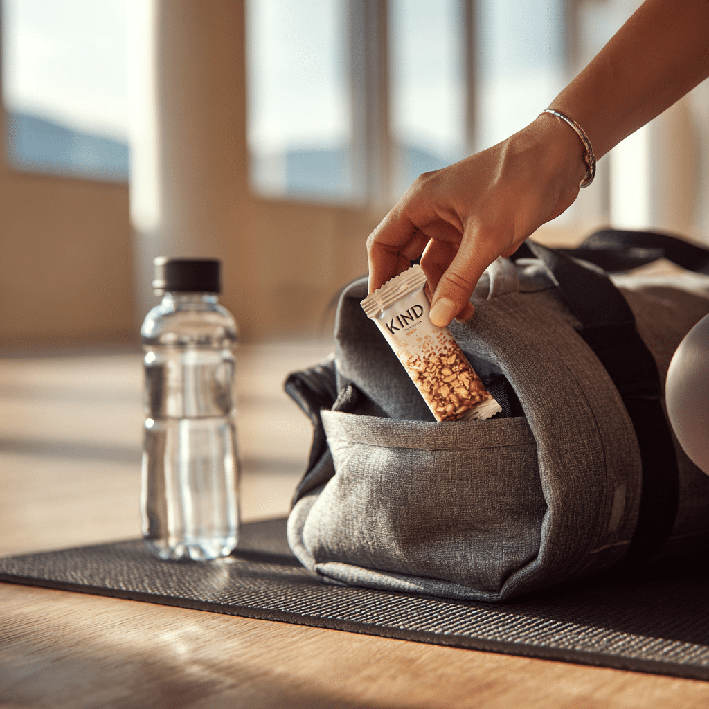 KIND Bars with Prebiotic Fiber: An Honest Look at What’s Inside 3 KIND bar in gym bag as post-workout snack