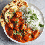 The Easiest 30-Minute Butter Chicken (Restaurant-Quality!) 10 Plated butter chicken with rice and naan