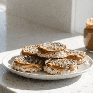 Rice Cakes with Almond Butter and Crushed Chia Seeds (The Perfect 5-Minute Healthy Snack) 2 Rice cakes with almond butter and crushed chia seeds