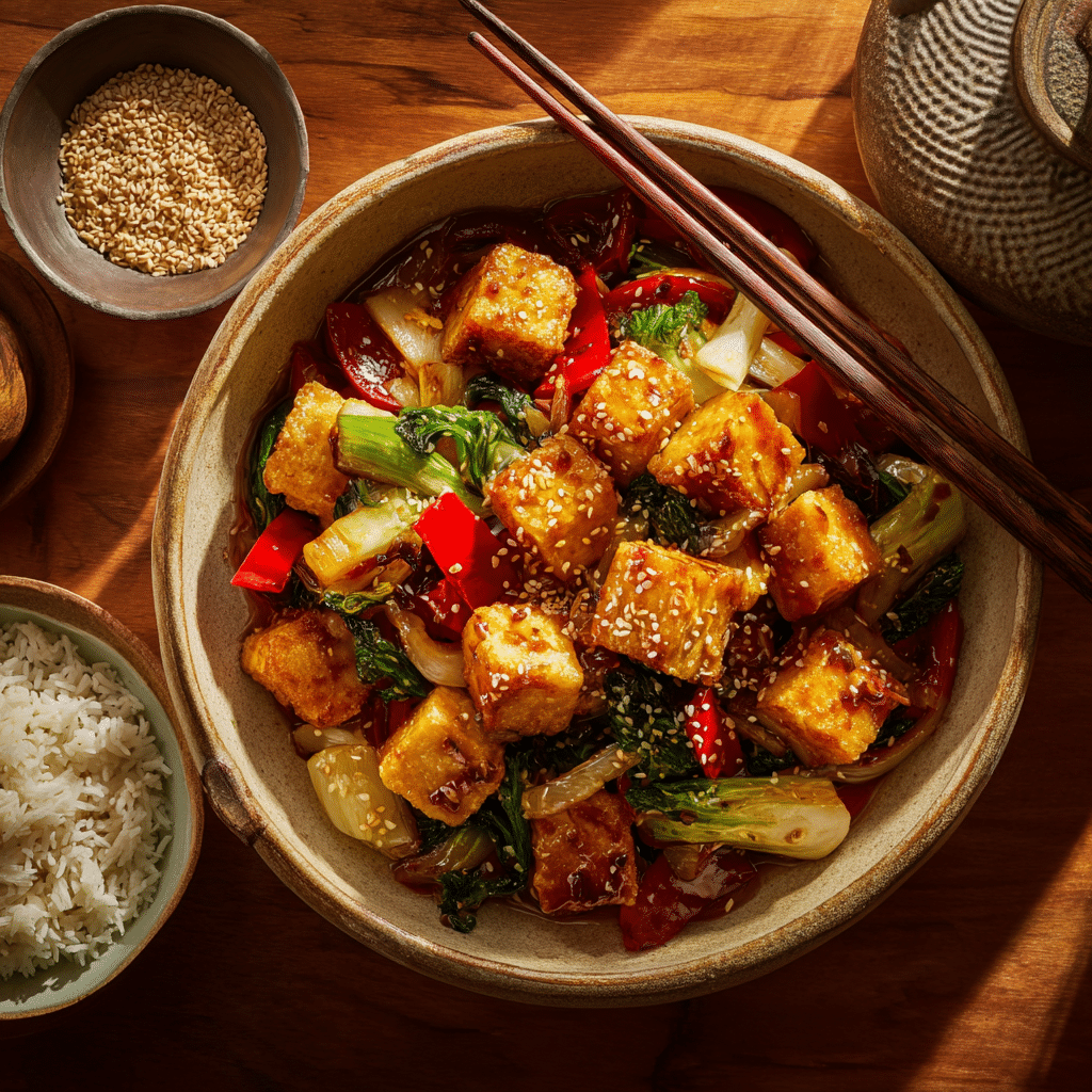 My 15 Go-To Healthy Weeknight Tofu Dinners (Quick, Easy & Delicious) 17 Served tofu stir-fry in a bowl