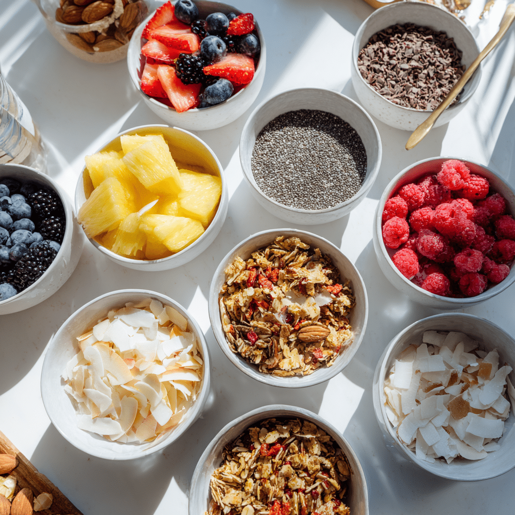 Healthy Yogurt Parfait Cups Recipe (Meal Prep Friendly) 15 Yogurt parfait topping bar with fruits and seeds