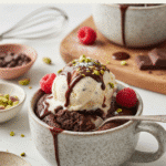 5 Quick Sweet Treats Using Chocolate for Instant Cravings Relief 12 Fudgy 1-minute chocolate mug brownie with vanilla ice cream and chocolate sauce