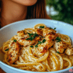 Easy Cowboy Butter Chicken Recipe (Fast and Flavorful) 10 Close-up of creamy cowboy butter chicken pasta with seared chicken and parsley
