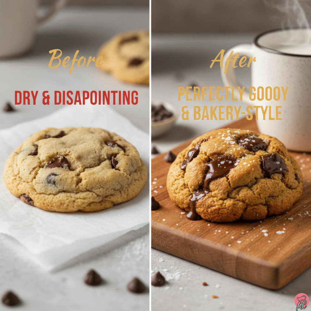 Bakery-Style Chocolate Chip Cookies (Single Serving Recipe You’ll Crave) 14 before and after chocolate chip cookies single serving comparison