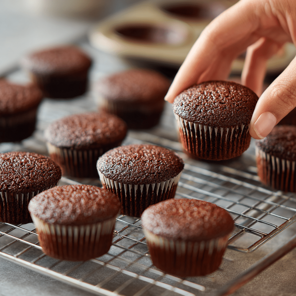 The Ultimate Guide to the Best Mini Chocolate Cupcakes: Moist, Fudgy, & Irresistible! 23 cooling mini chocolate cupcakes on wire rack