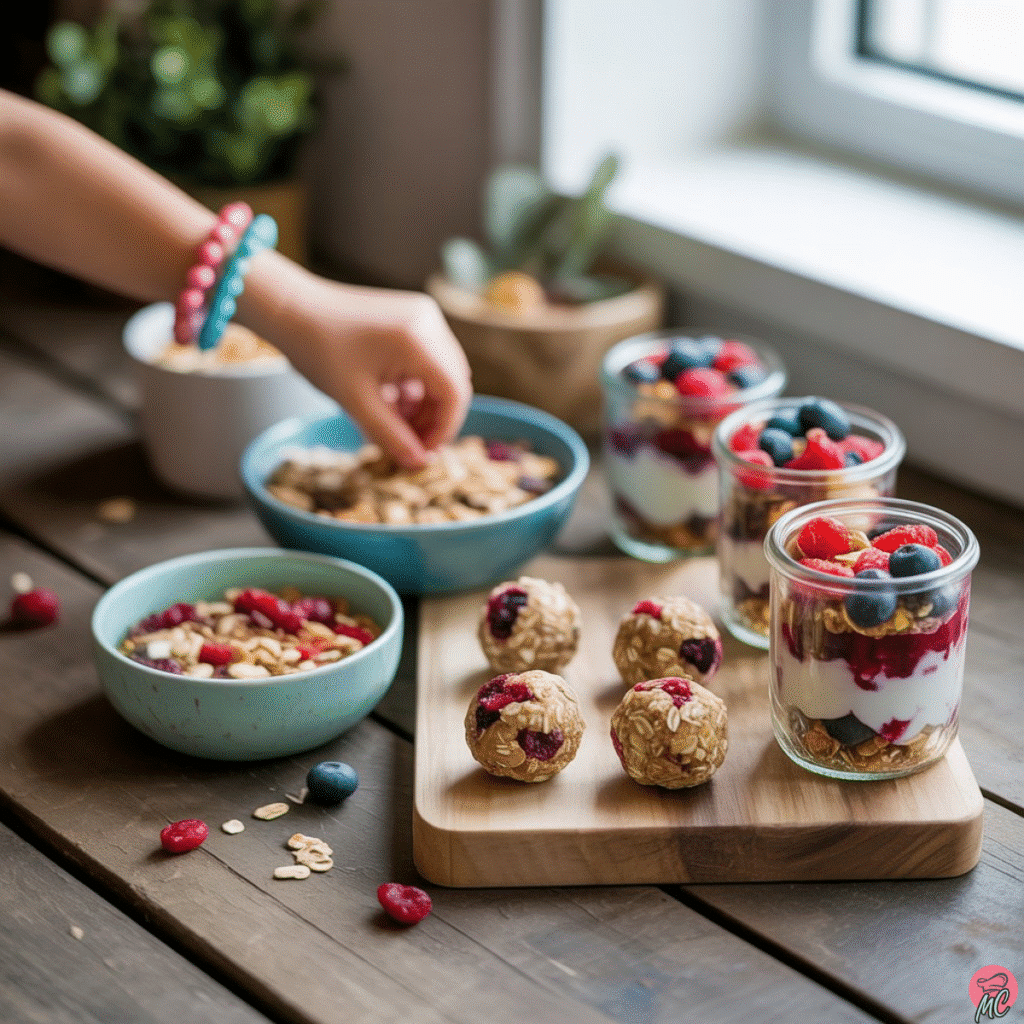 25+ No Bake Easy Snacks for Kids That Parents Will Love Too 3 no bake protein snacks for kids with yogurt parfaits and energy bites
