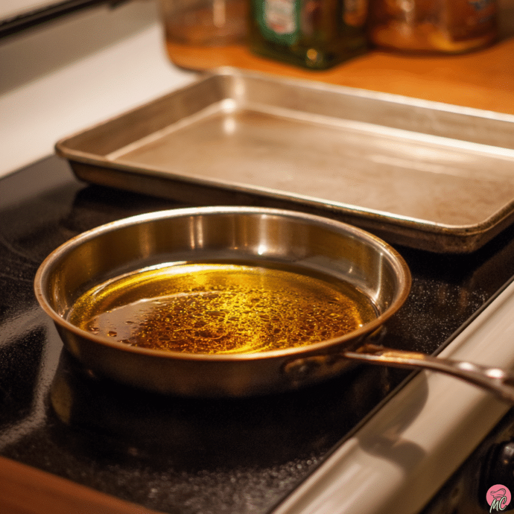 Cinnamon Glazed Apple Fritter Bites You'll Love 4 Oil heating in pan for frying apple fritter bites