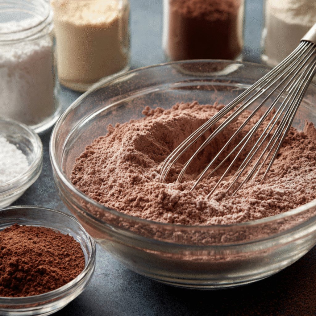 The Ultimate Guide to the Best Mini Chocolate Cupcakes: Moist, Fudgy, & Irresistible! 18 mixing dry ingredients for mini chocolate cupcakes recipe cocoa flour whisk