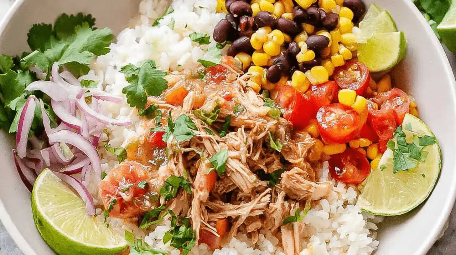 Shredded Salsa Chicken Rice Bowls
